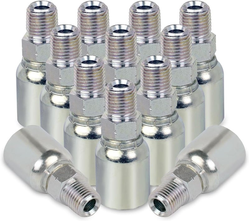 AKM 12 PCS Hydraulic Hose Fittings,1/4" Hose x 1/4" NPTF Male Pipe Hydraulic Hose Crimp Fitting Ends - Image 1